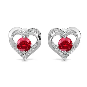 Forever July Birthstone 18k White Gold Plated Silver Double Heart Ruby Earrings with Swarovski Crystals