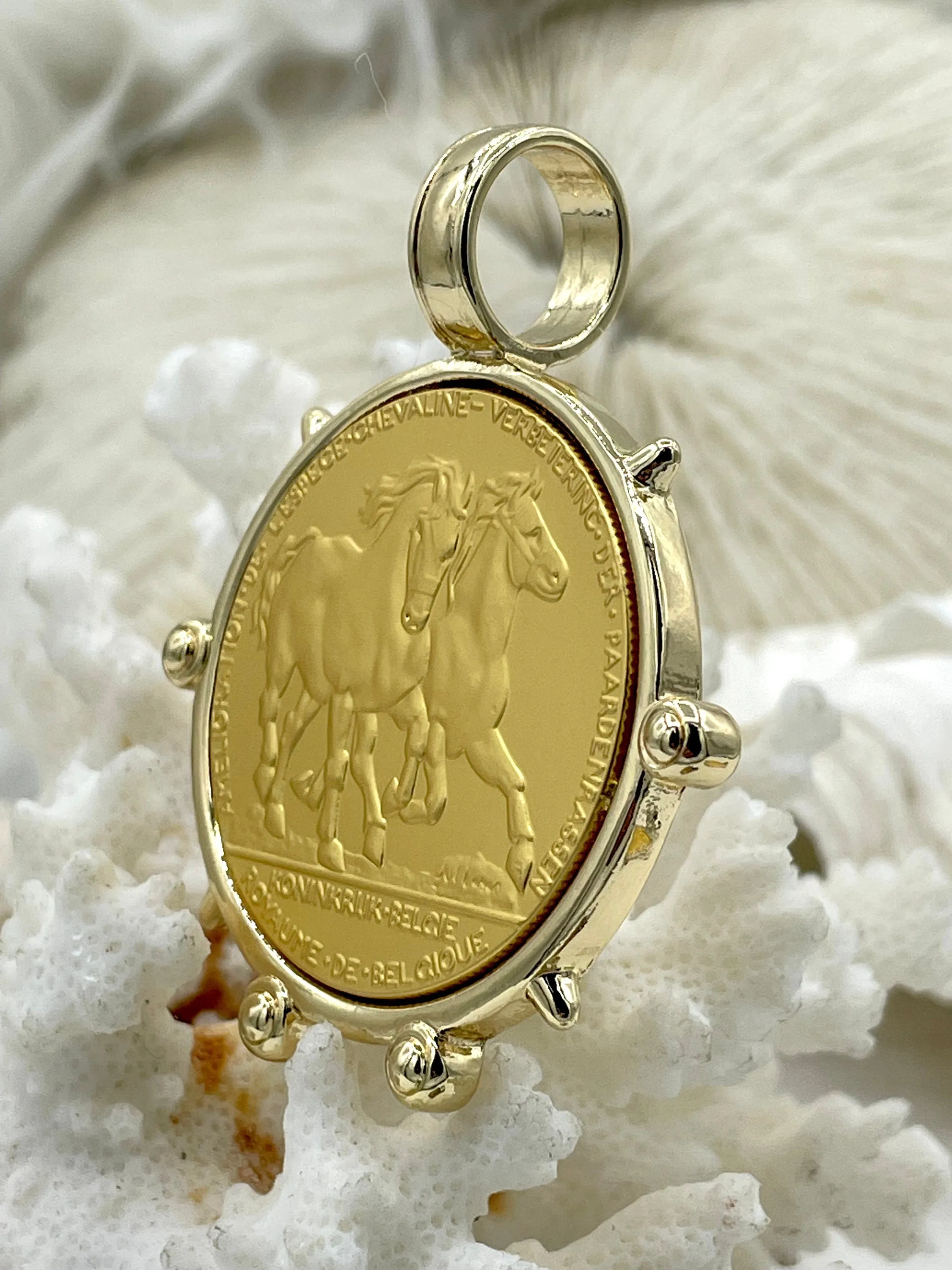 French Horse Coin Pendant, Two Horses on Coin, Coin Bezel, French coin, Art Deco Coin, Gold Coin, 3 Styles. Fast Ship