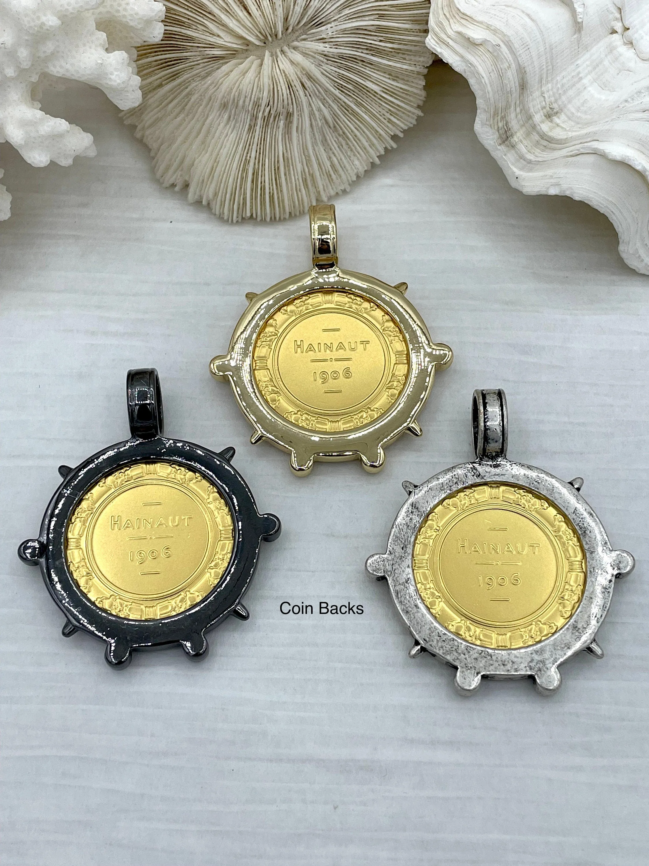 French Horse Coin Pendant, Two Horses on Coin, Coin Bezel, French coin, Art Deco Coin, Gold Coin, 3 Styles. Fast Ship