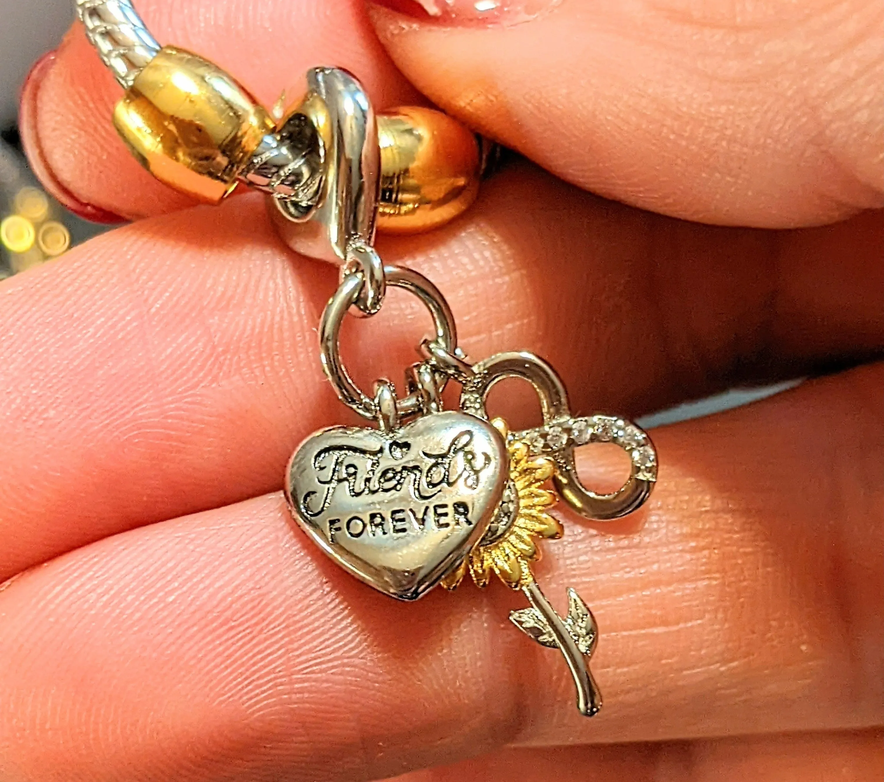 Friends Forever Sunflower Sterling Silver Toggle Charm Necklace, 20 inches