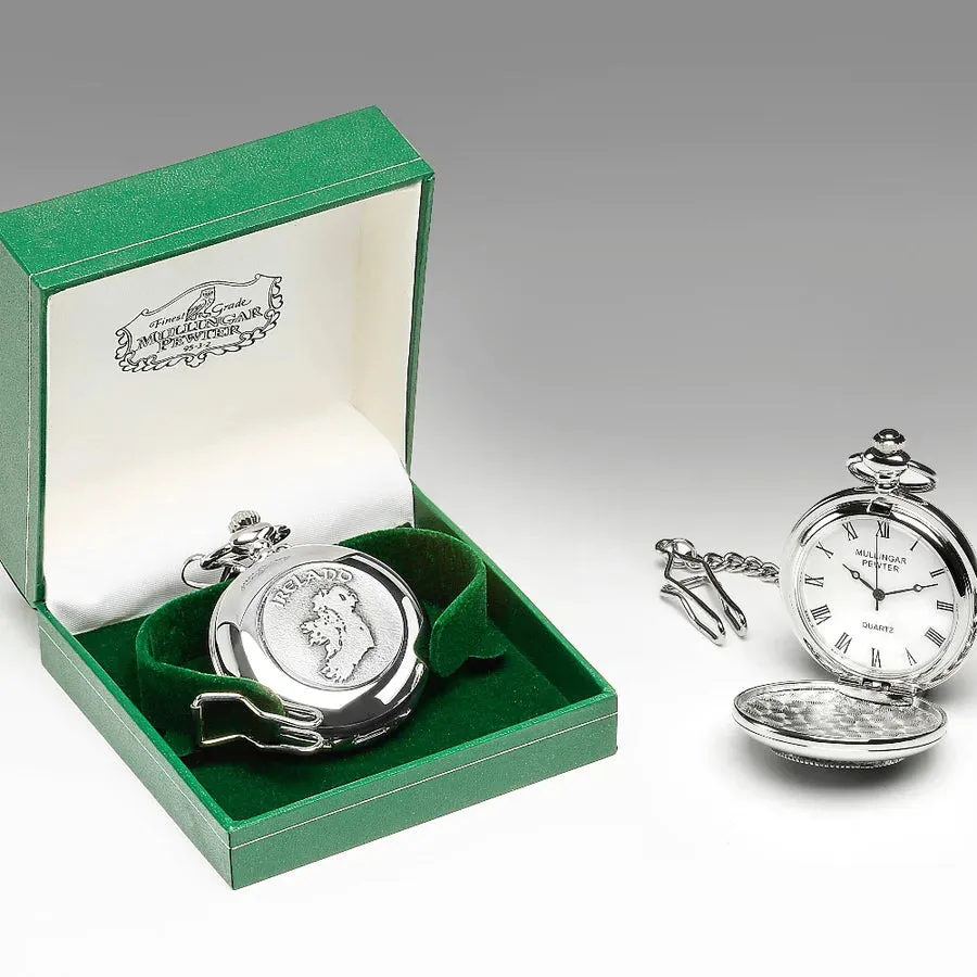 Gents Quartz Pewter Pocket Watch - Ireland Map