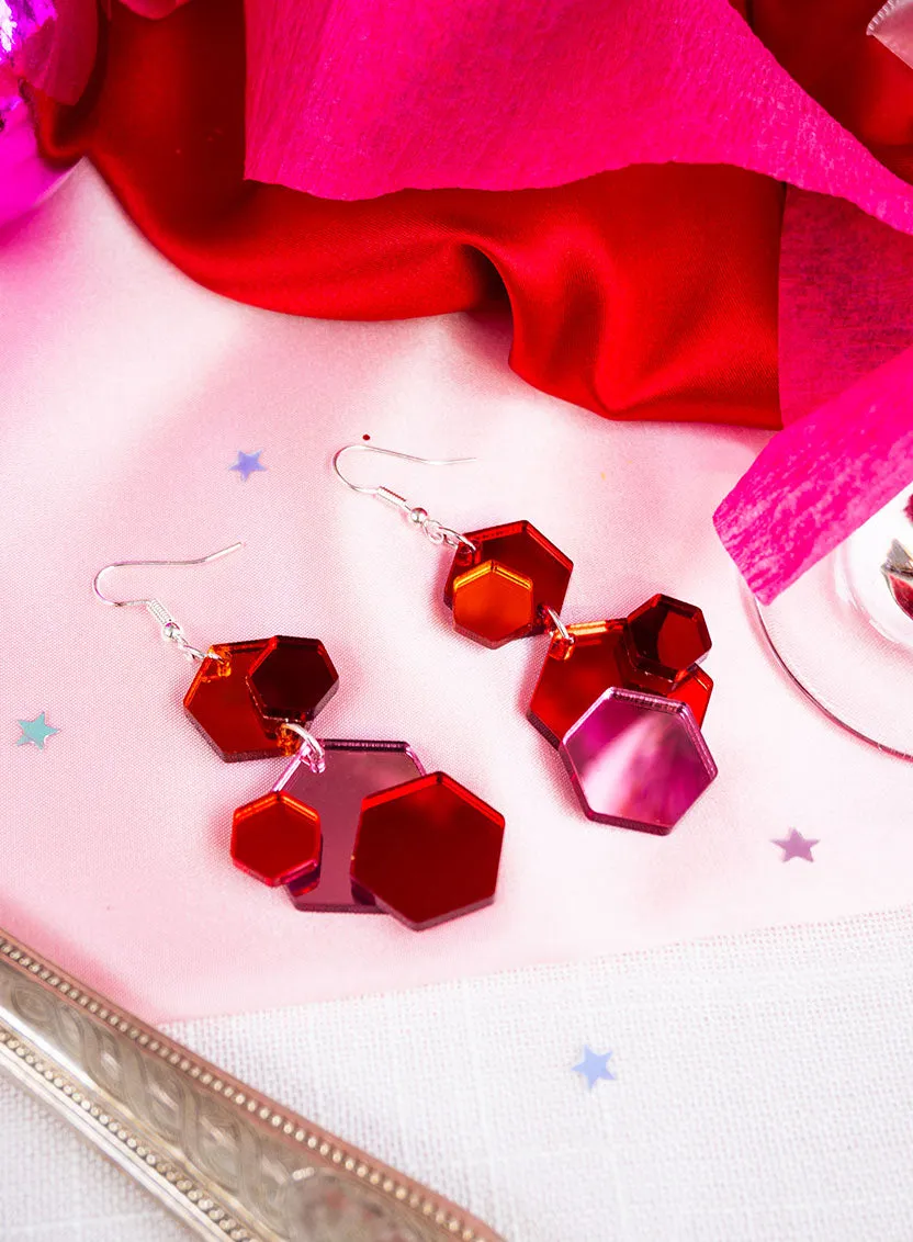 Geometric Glitter Earrings - Red