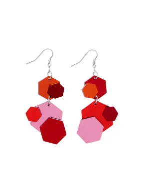 Geometric Glitter Earrings - Red