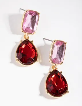Gold Big Gem Drop Earrings