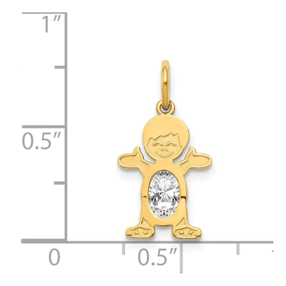 Gold Boy April Birthstone White Topaz Charm Pendant
