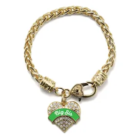 Gold Emerald Green Big Sister Pave Heart Charm Braided Bracelet