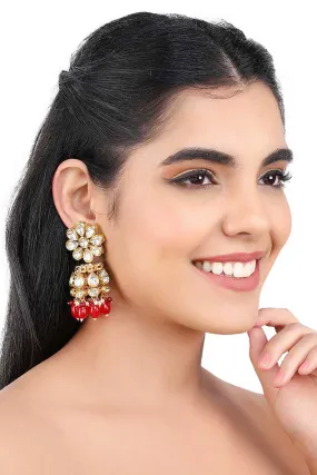 Gold Finish Floral Ruby Jhumka Earrings