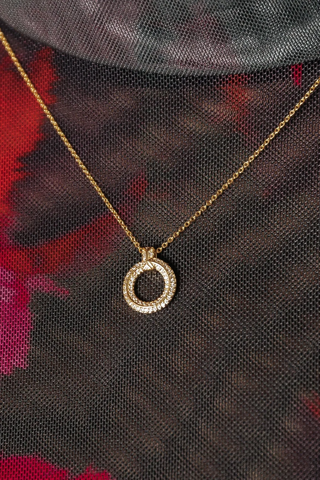 Gold Pavé Hoop Pendant Necklace