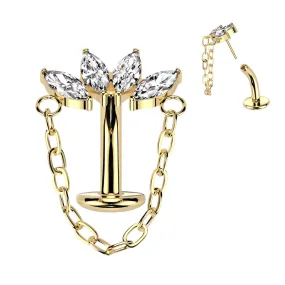 Gold Titanium Threadless Lotus Chain Floating Belly Bar