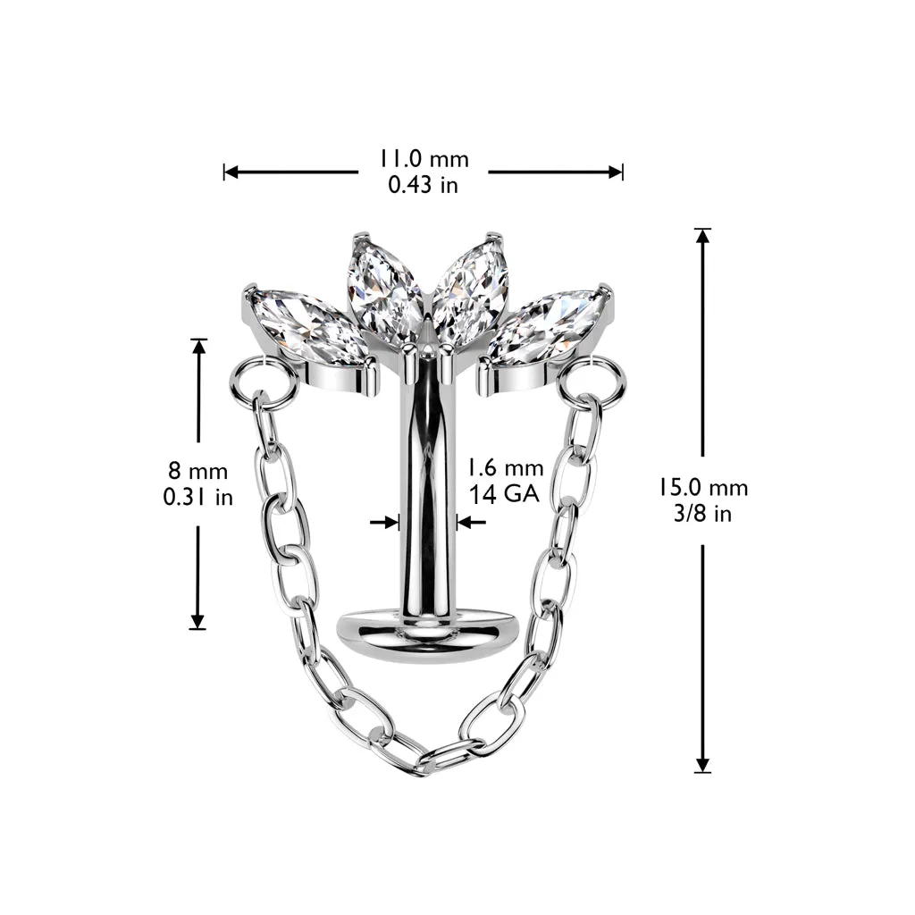 Gold Titanium Threadless Lotus Chain Floating Belly Bar