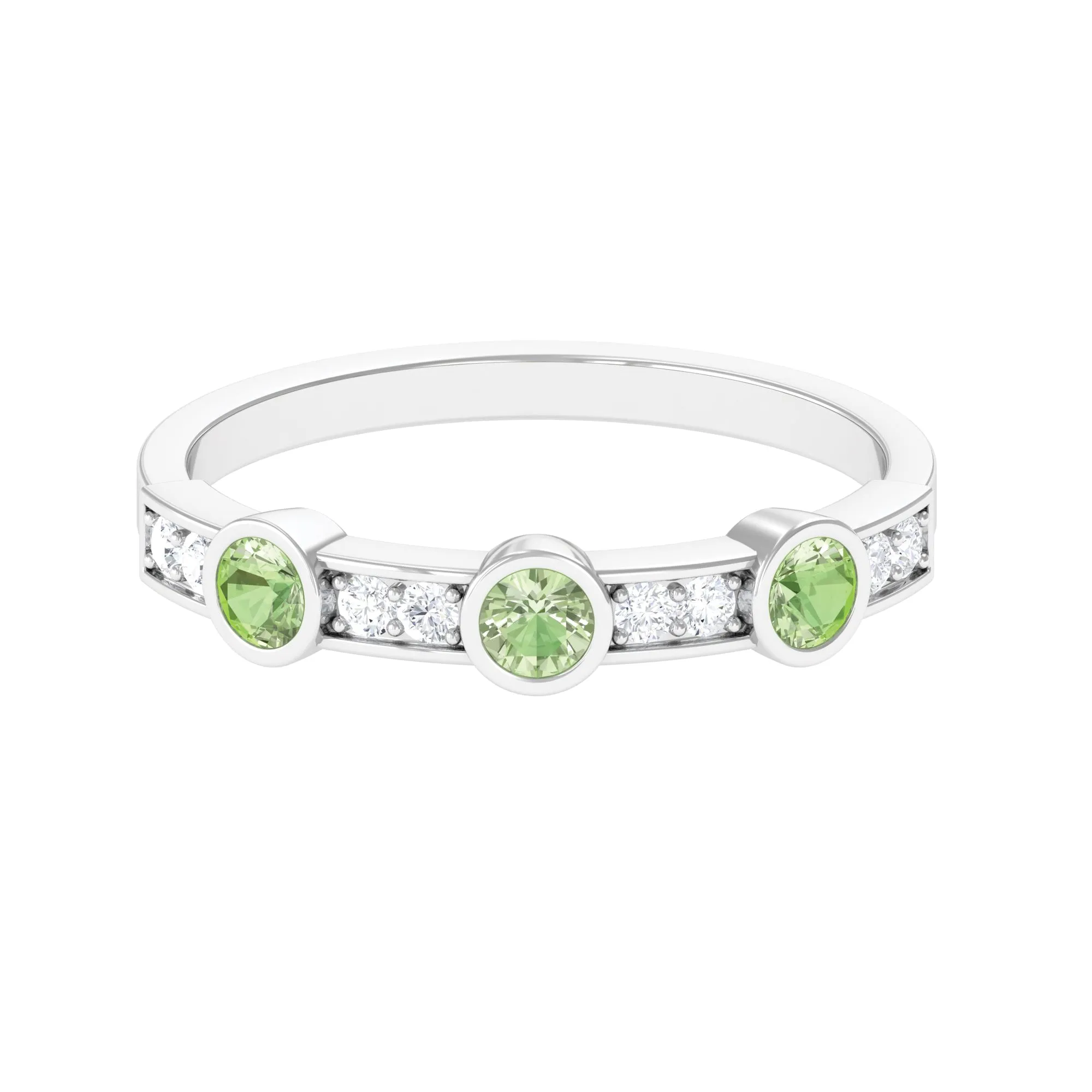 Green Sapphire and Diamond Minimal Half Eternity Ring