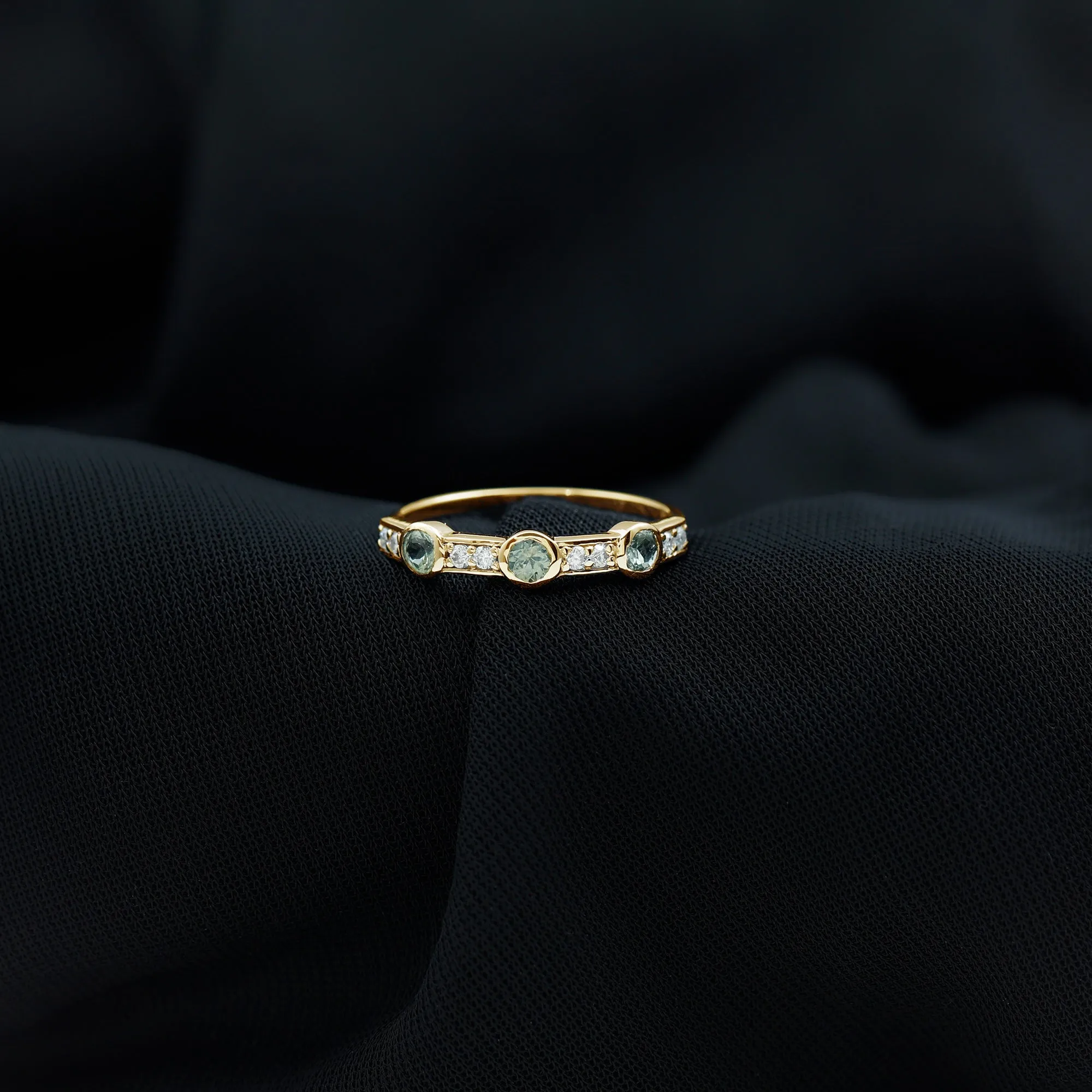 Green Sapphire and Diamond Minimal Half Eternity Ring