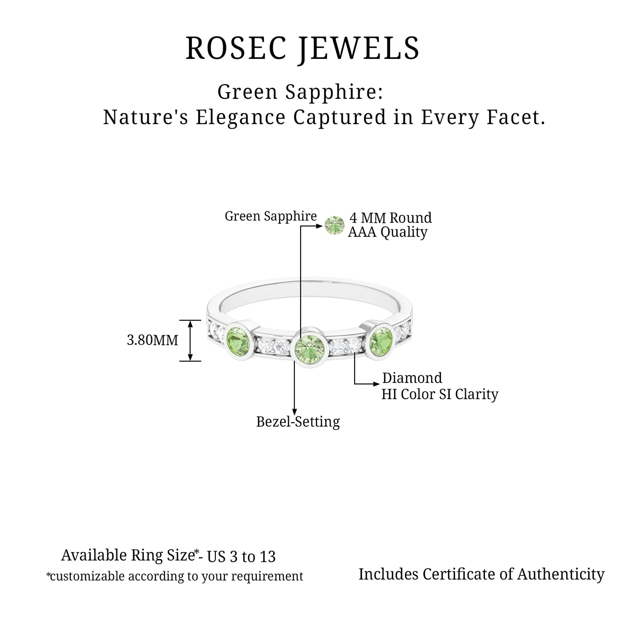 Green Sapphire and Diamond Minimal Half Eternity Ring
