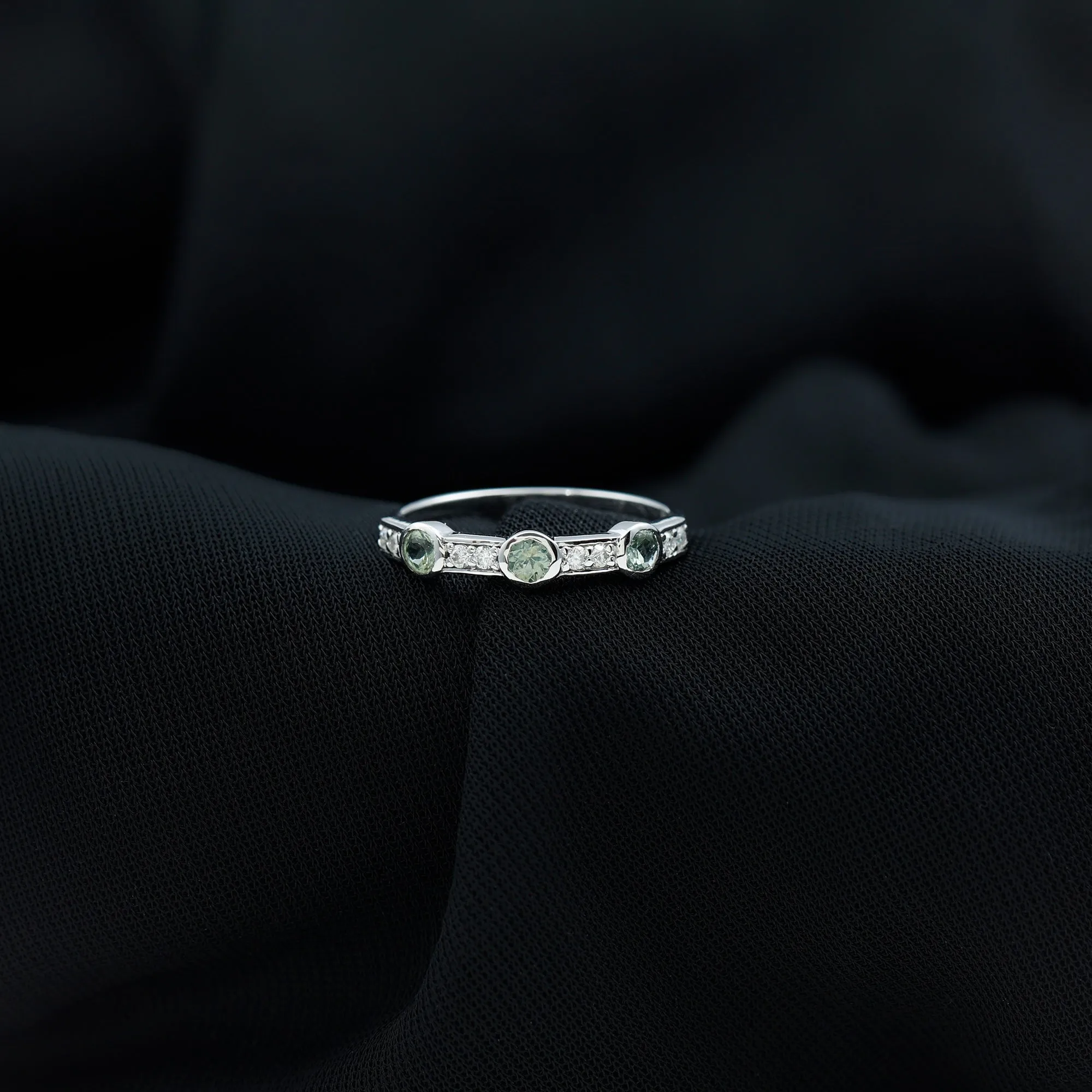 Green Sapphire and Diamond Minimal Half Eternity Ring