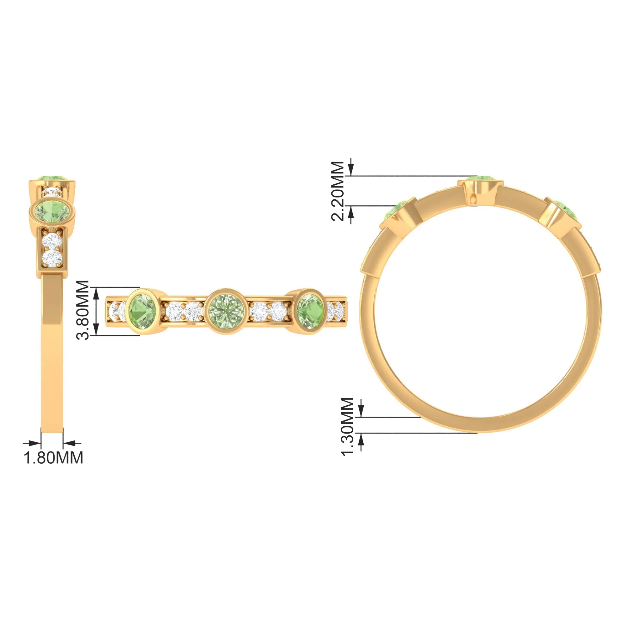 Green Sapphire and Diamond Minimal Half Eternity Ring