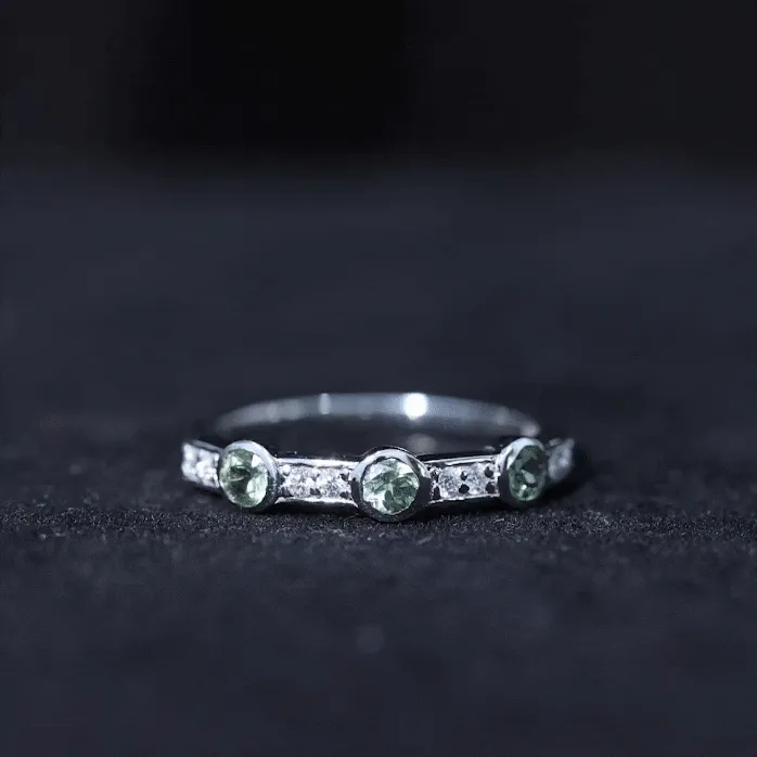 Green Sapphire and Diamond Minimal Half Eternity Ring