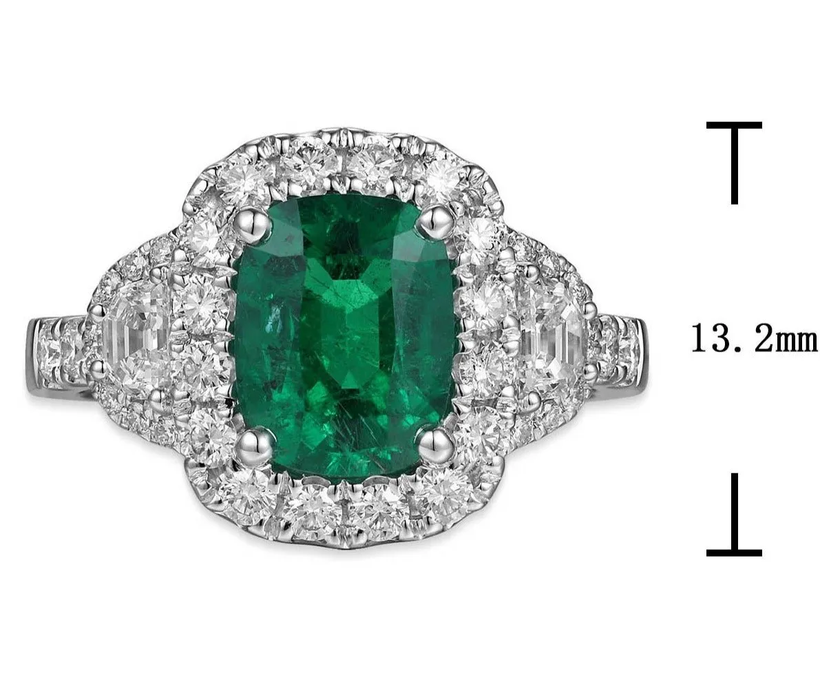 GRS Certified Ladies Statement 2.83ct tw Cushion Cut Zambian Emerald & Diamond Ring