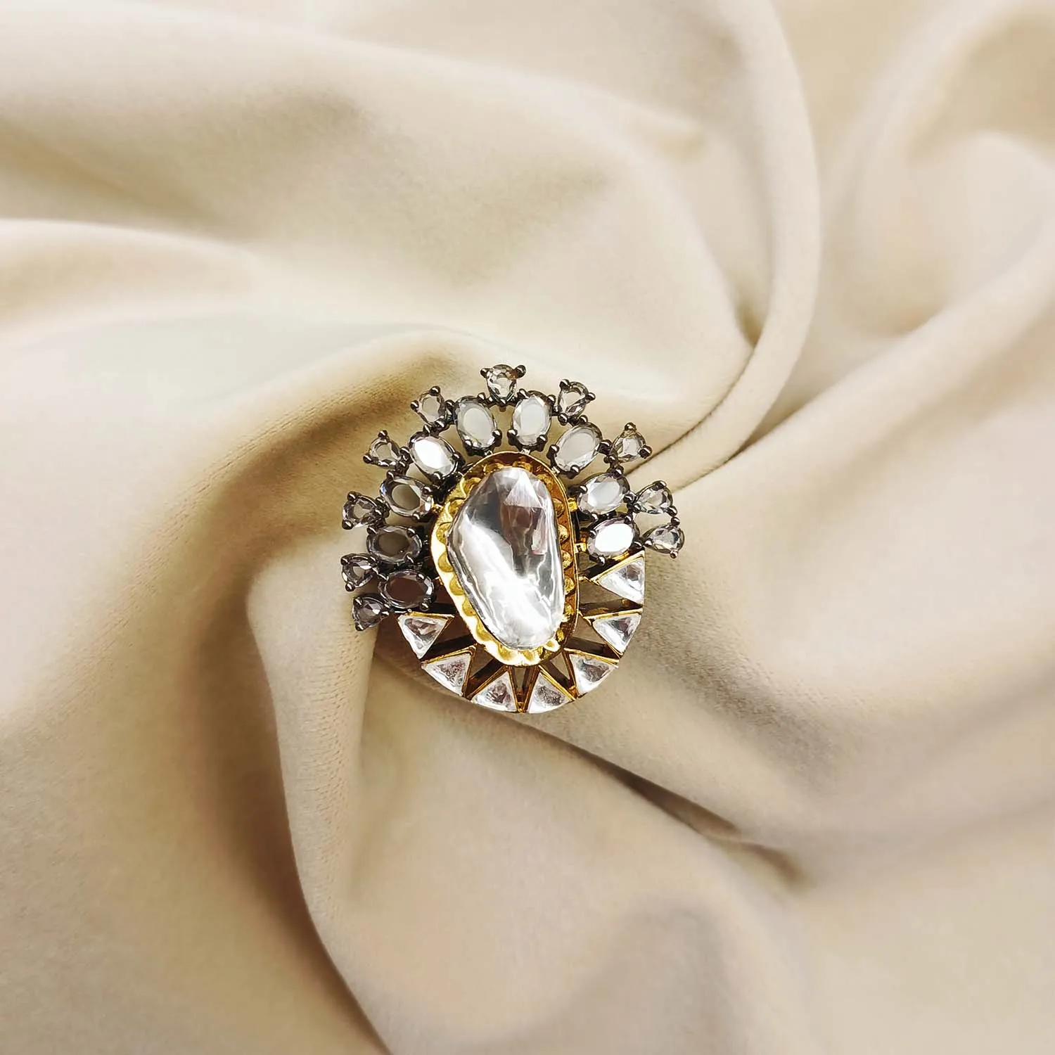 Gunjan Diamonds Oval Stone Victorian Ring