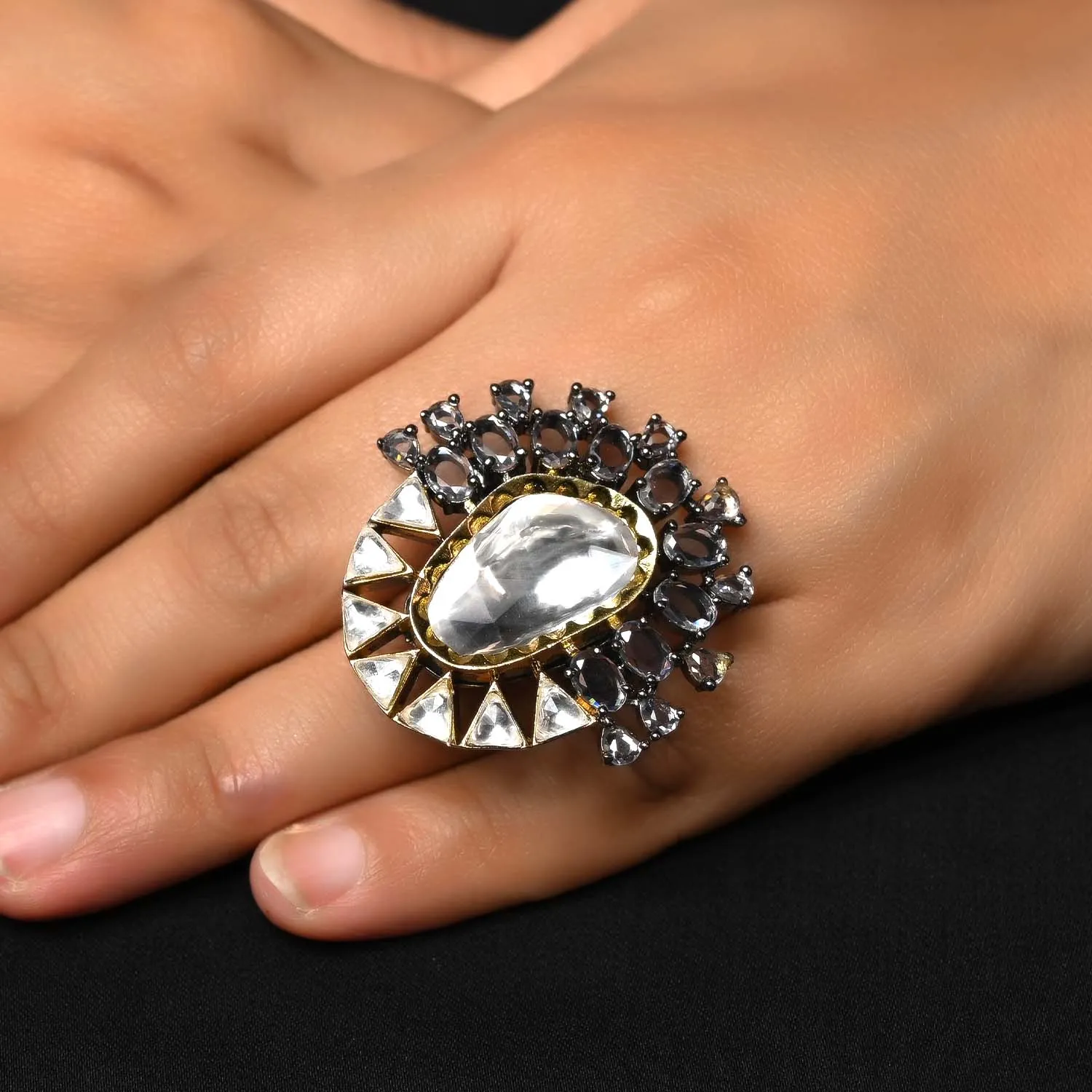 Gunjan Diamonds Oval Stone Victorian Ring