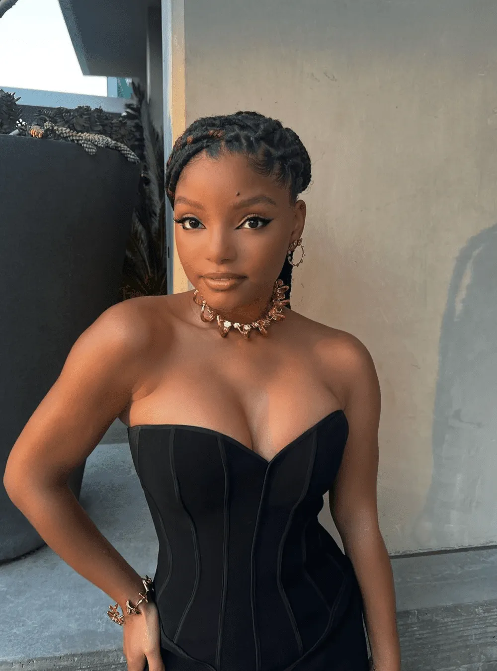 Halle Bailey Wearing Shroomhead Bangle In Dual Tone Finish