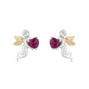Hallmark Fine Jewelry Cupid Stud Earrings in Sterling Silver & 14K Yellow Gold with Created Ruby