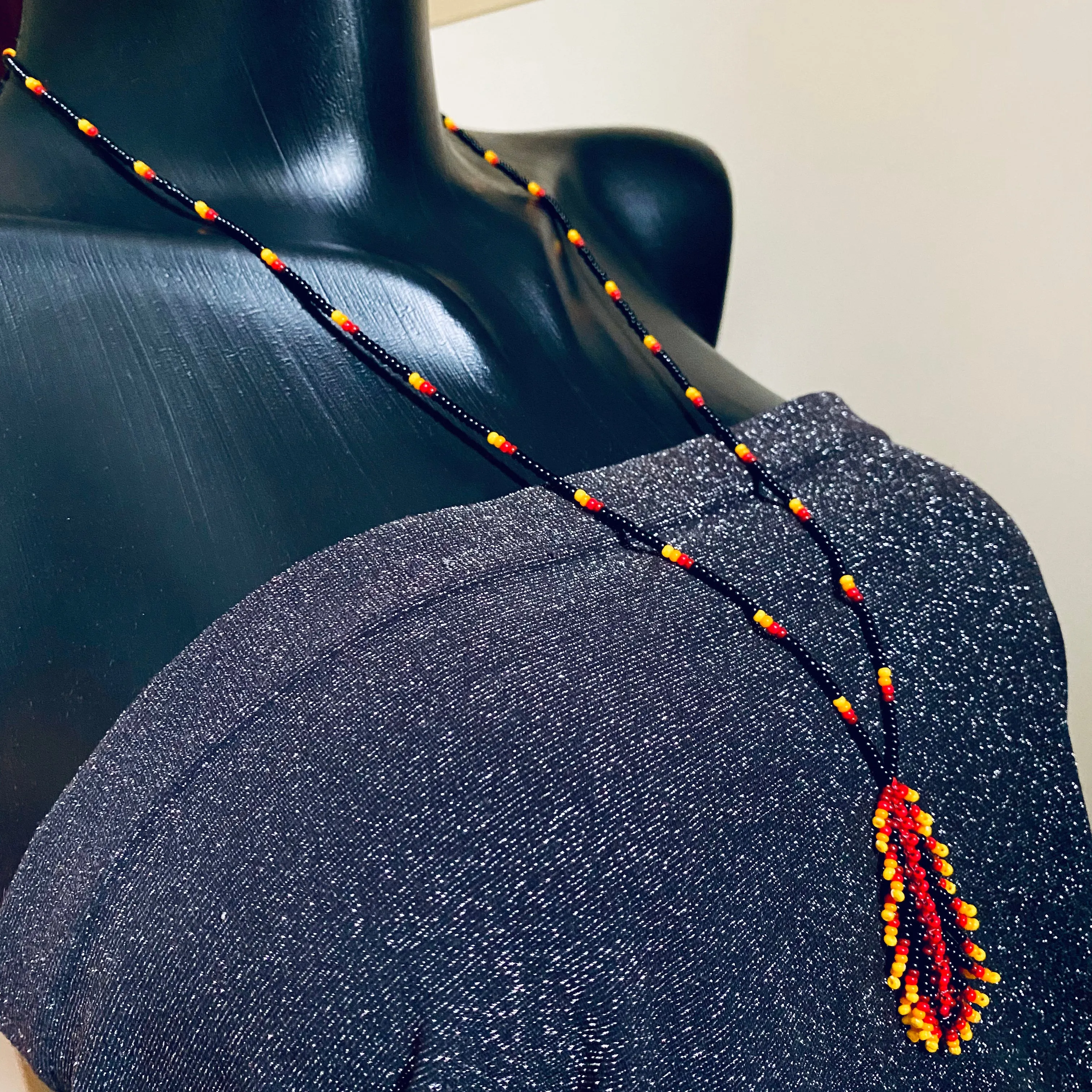 Handmade Indigenous Beaded Feather pendant Necklace, Native inspired