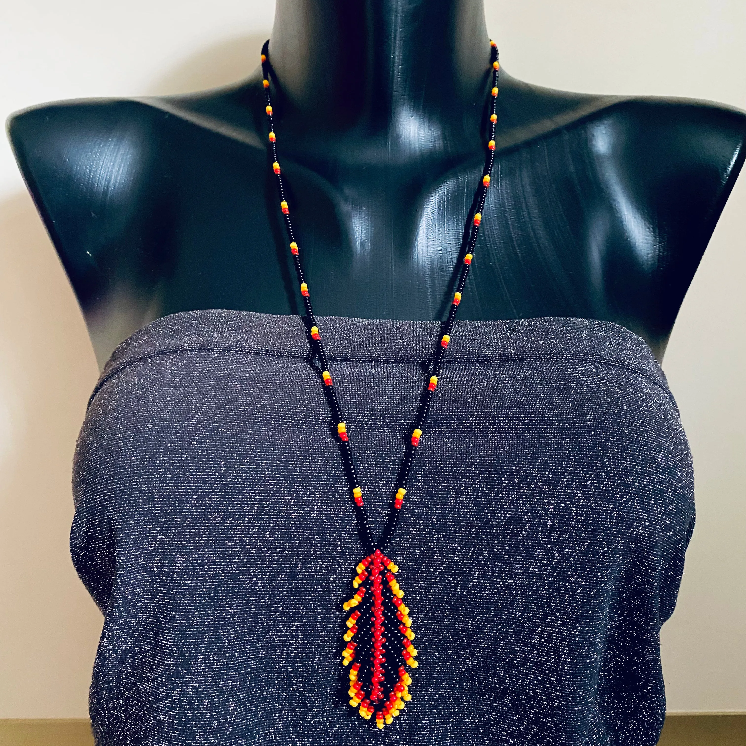 Handmade Indigenous Beaded Feather pendant Necklace, Native inspired