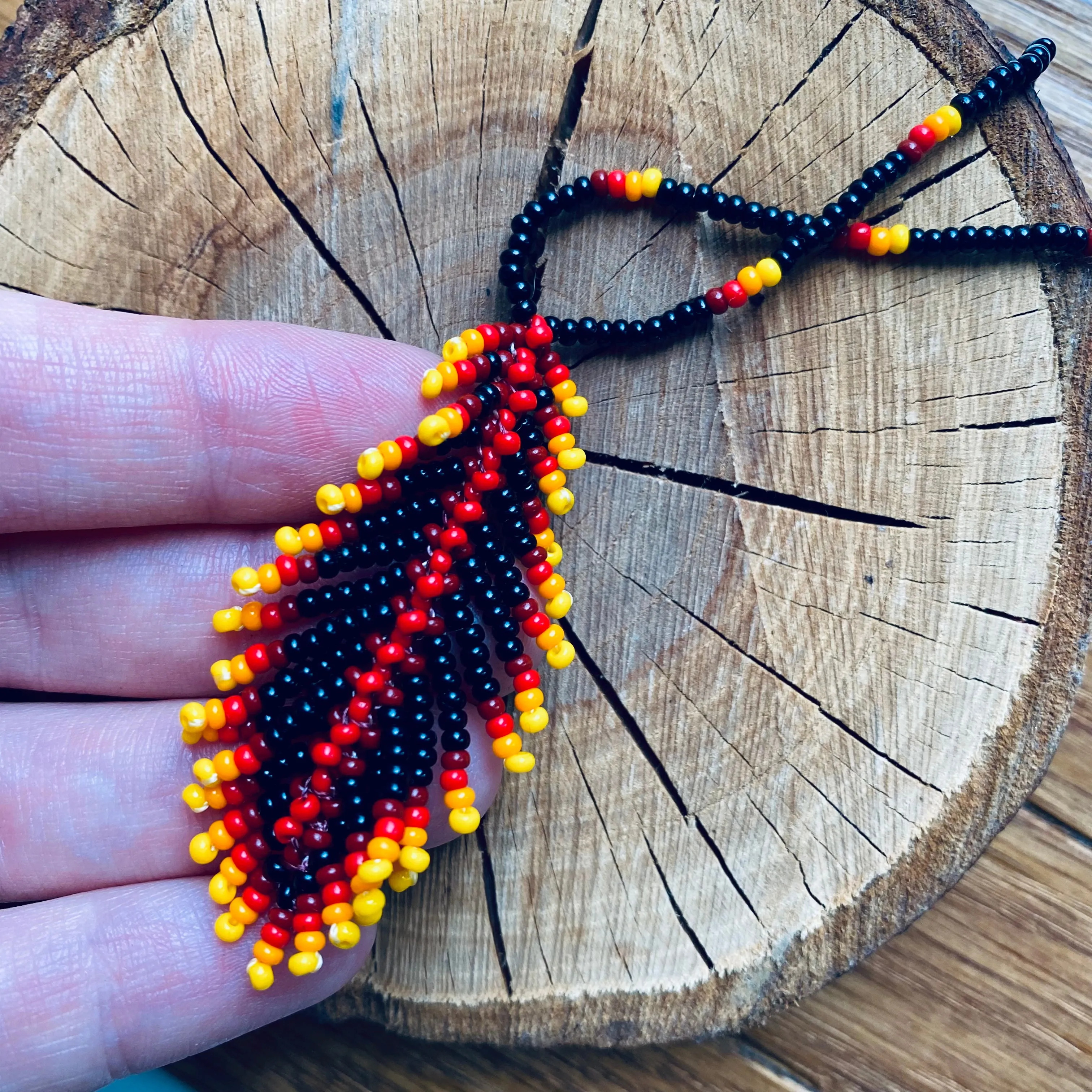 Handmade Indigenous Beaded Feather pendant Necklace, Native inspired