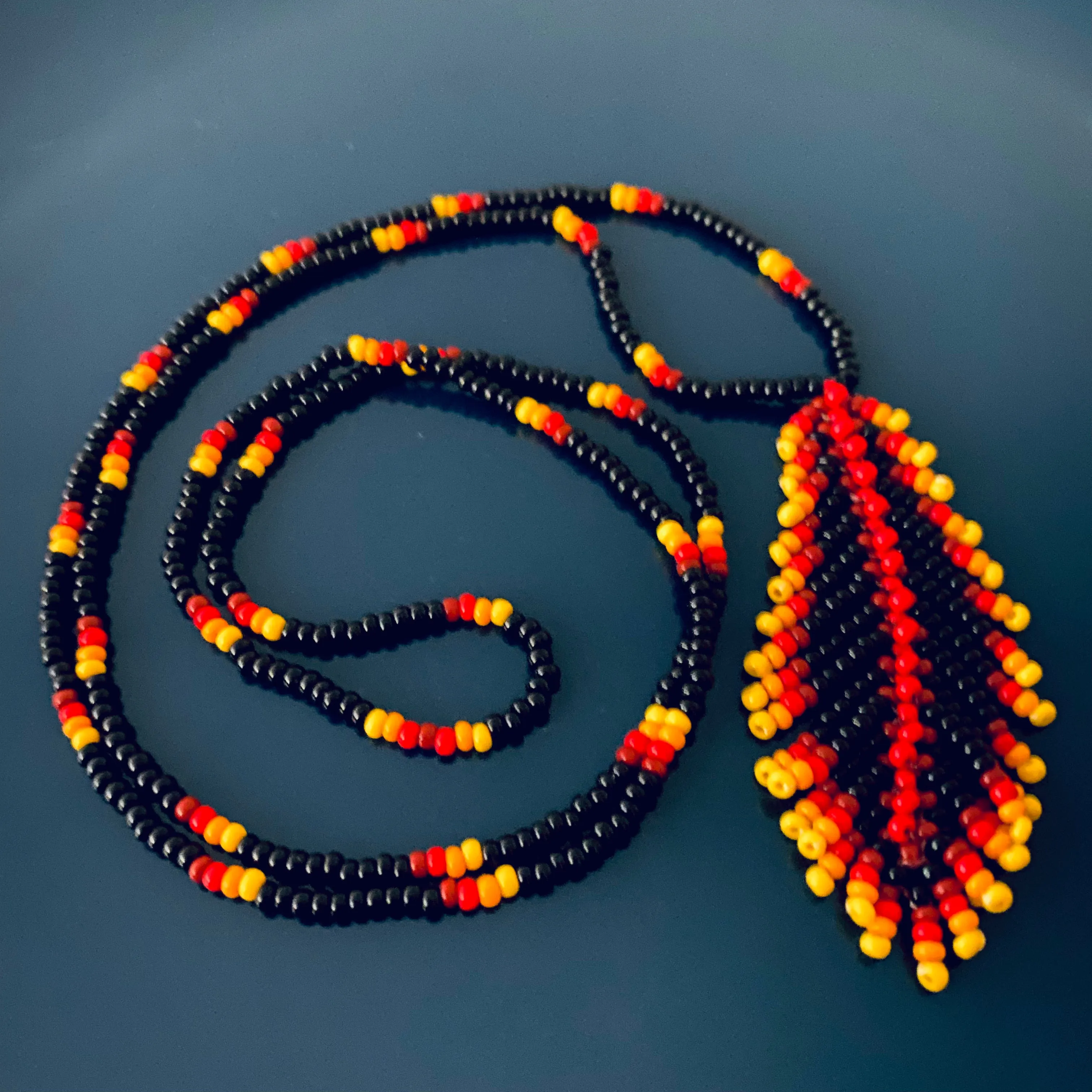 Handmade Indigenous Beaded Feather pendant Necklace, Native inspired