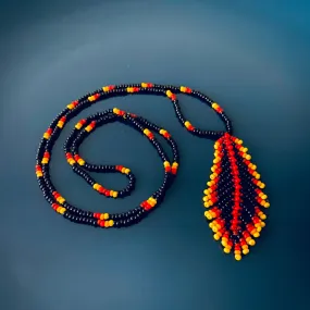 Handmade Indigenous Beaded Feather pendant Necklace, Native inspired