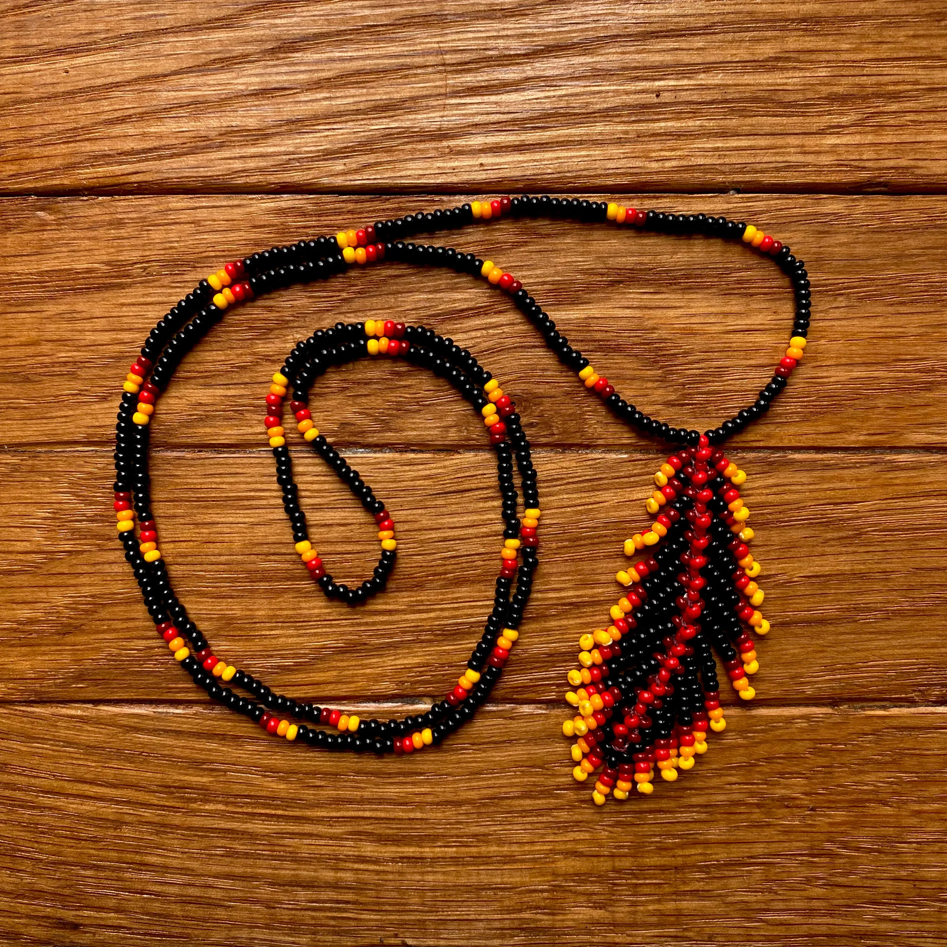 Handmade Indigenous Beaded Feather pendant Necklace, Native inspired