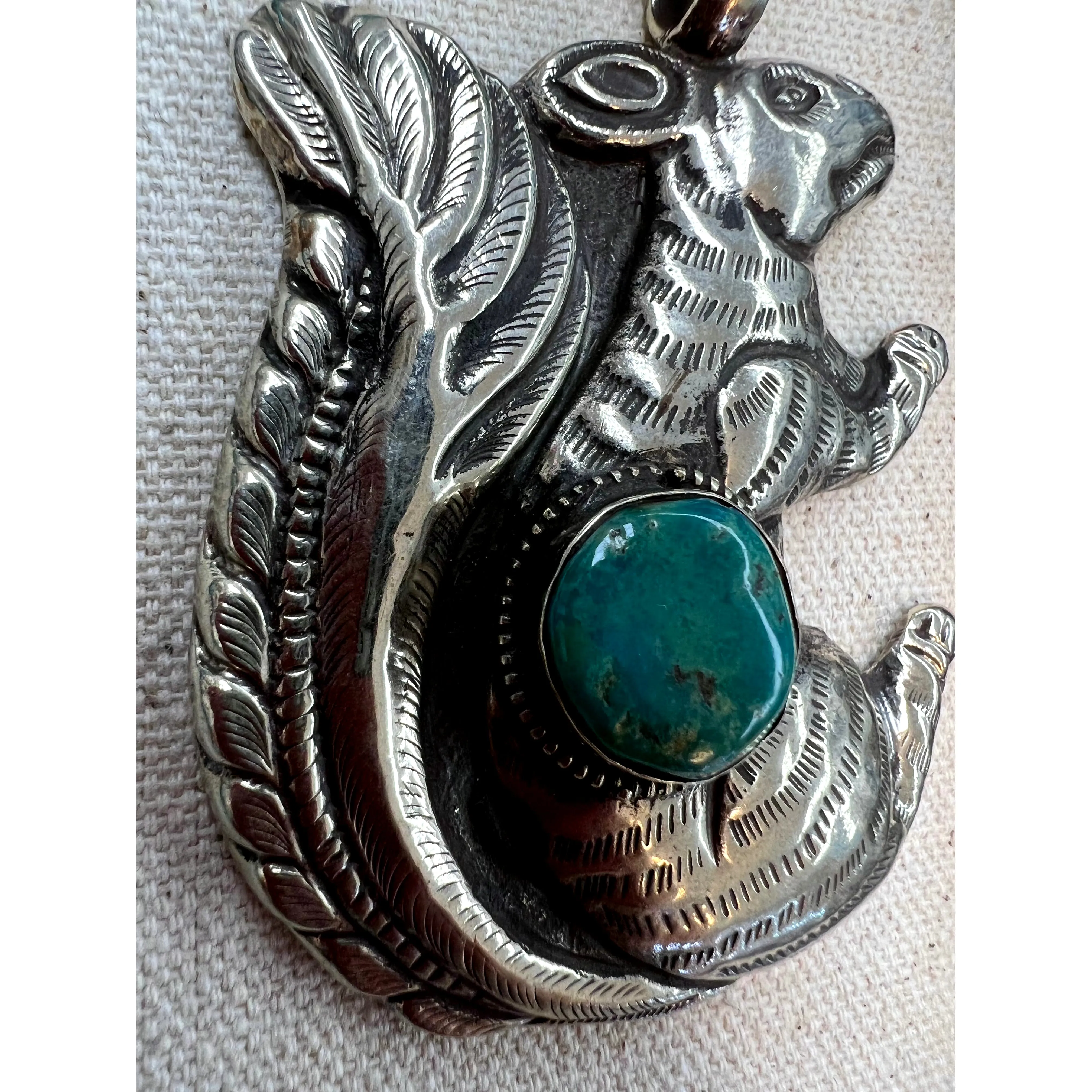Handmade Silver Turquiose Squirrel Necklace