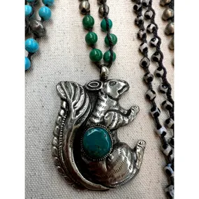 Handmade Silver Turquiose Squirrel Necklace