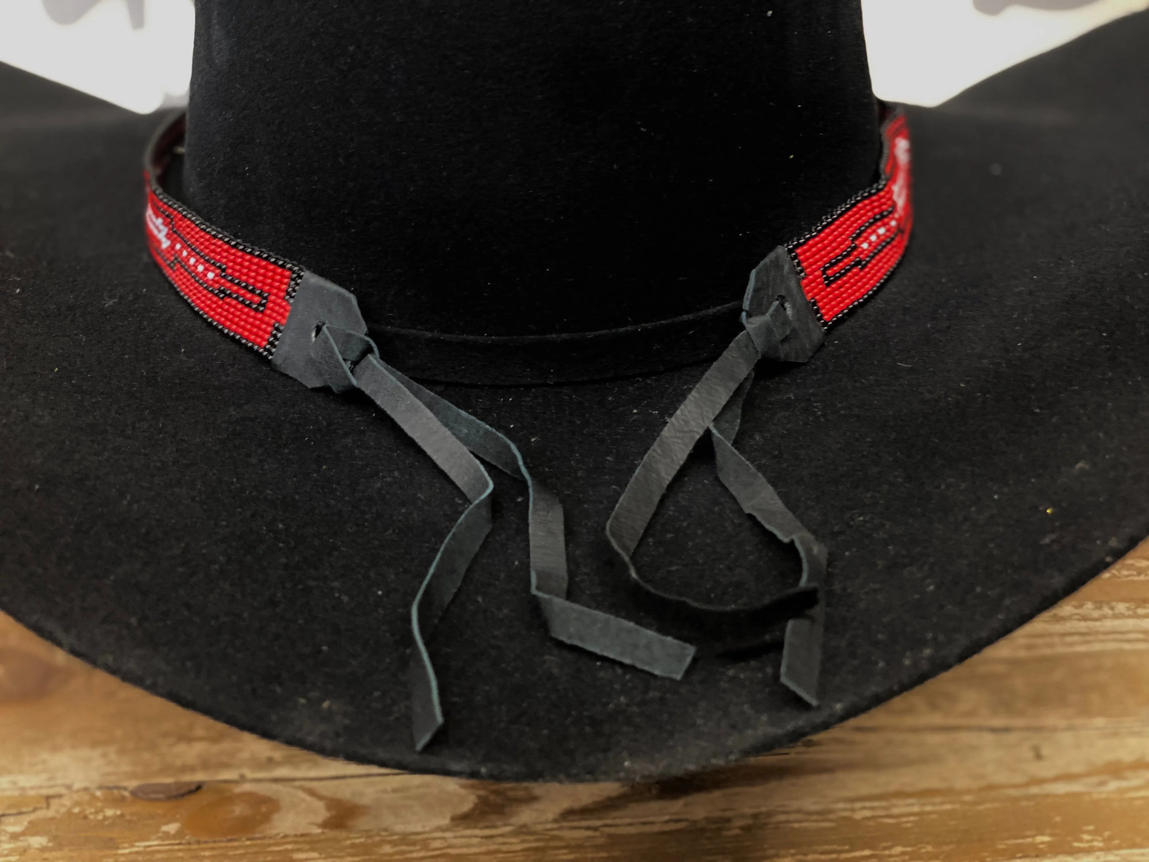 Hatband B3-2C | 13 Row Beaded Red/White/Black w/ Tie