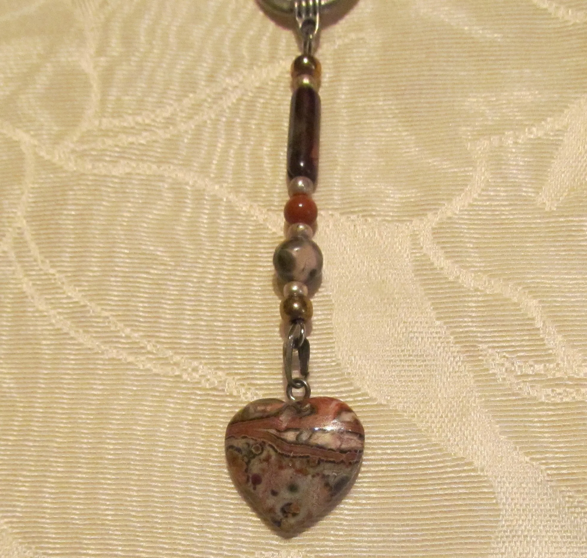 Heart Pendant Necklace Handmade OOAK Jasper Silver Tone