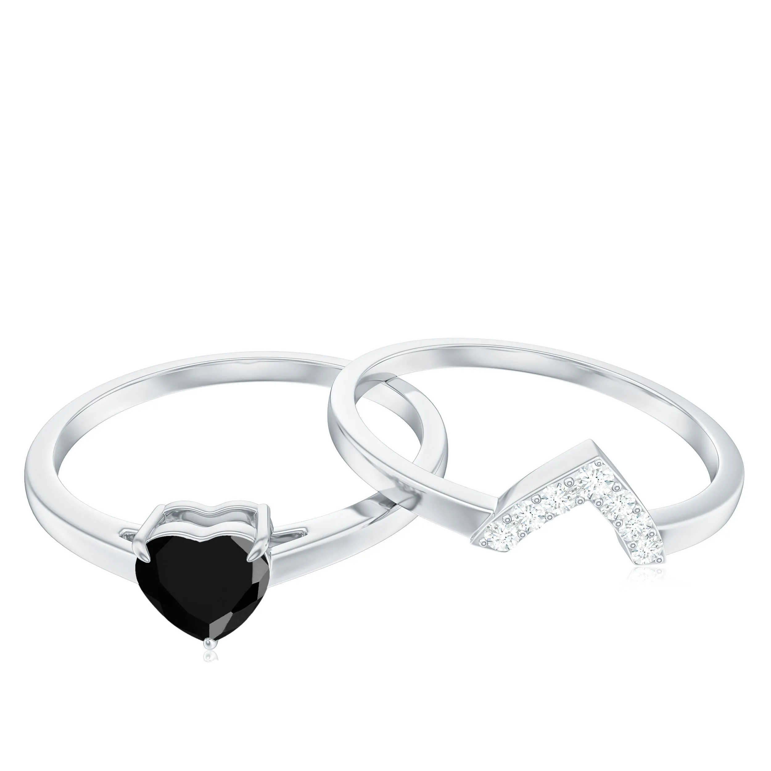 Heart Shape Black Spinel Ring Set with Diamond