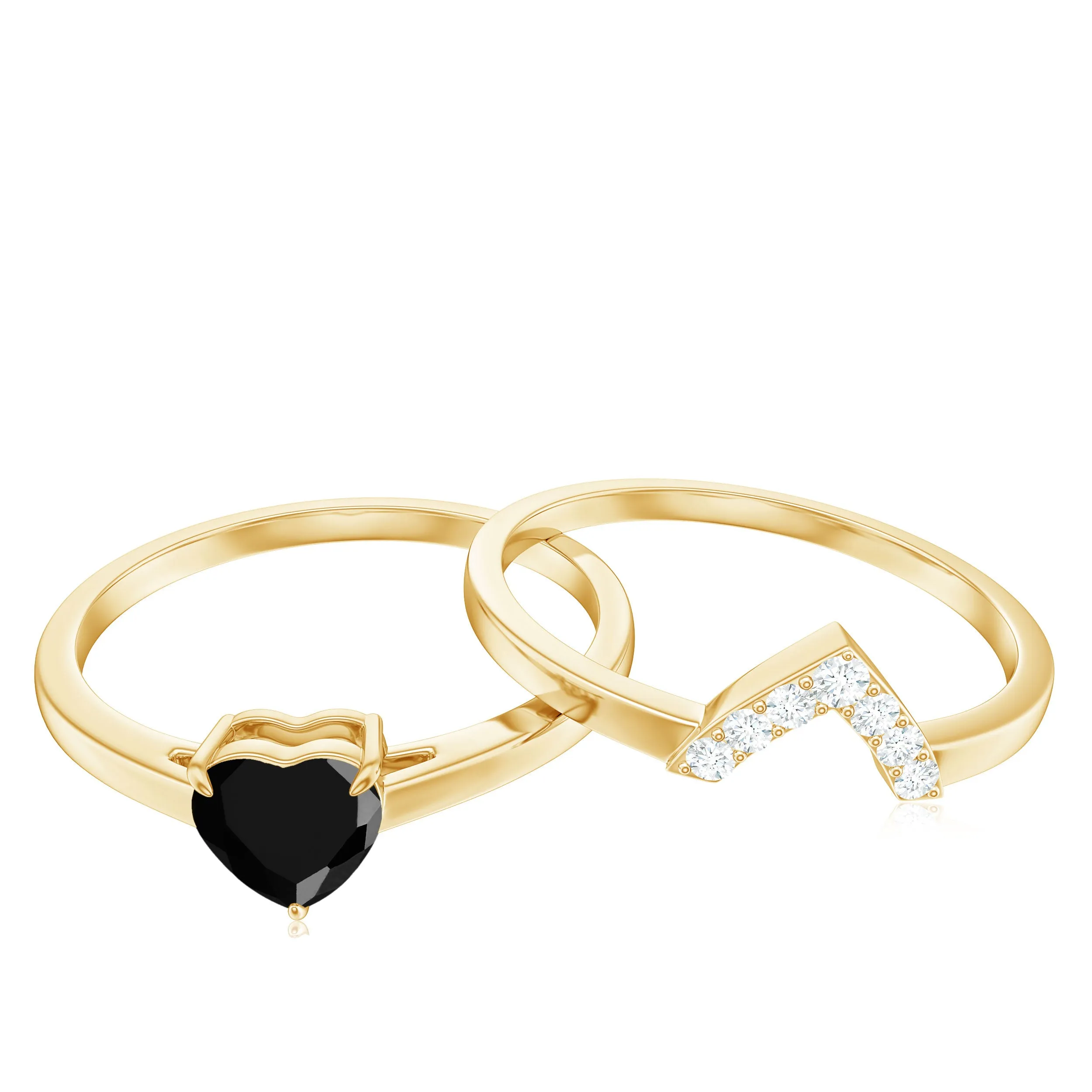 Heart Shape Black Spinel Ring Set with Diamond