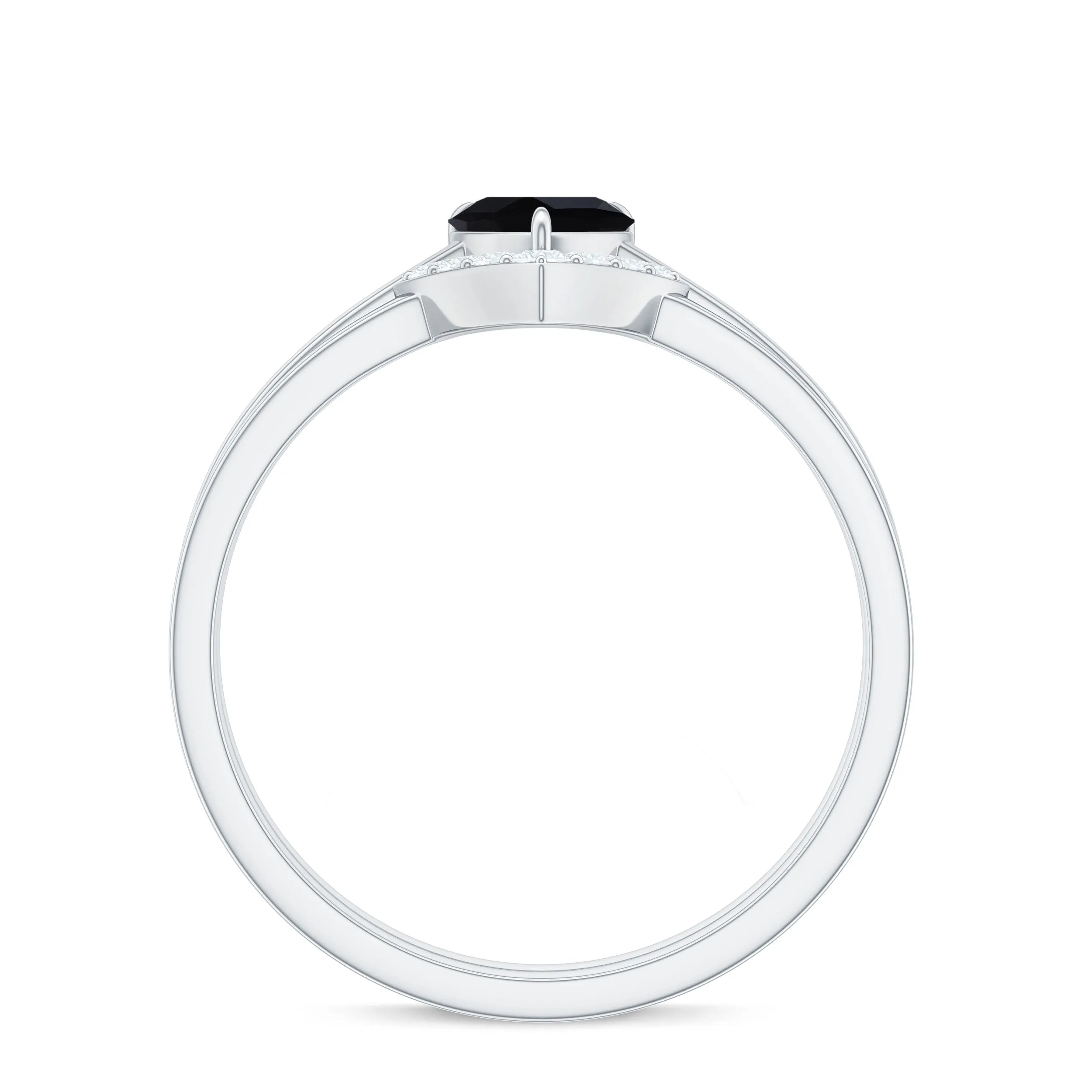 Heart Shape Black Spinel Ring Set with Diamond