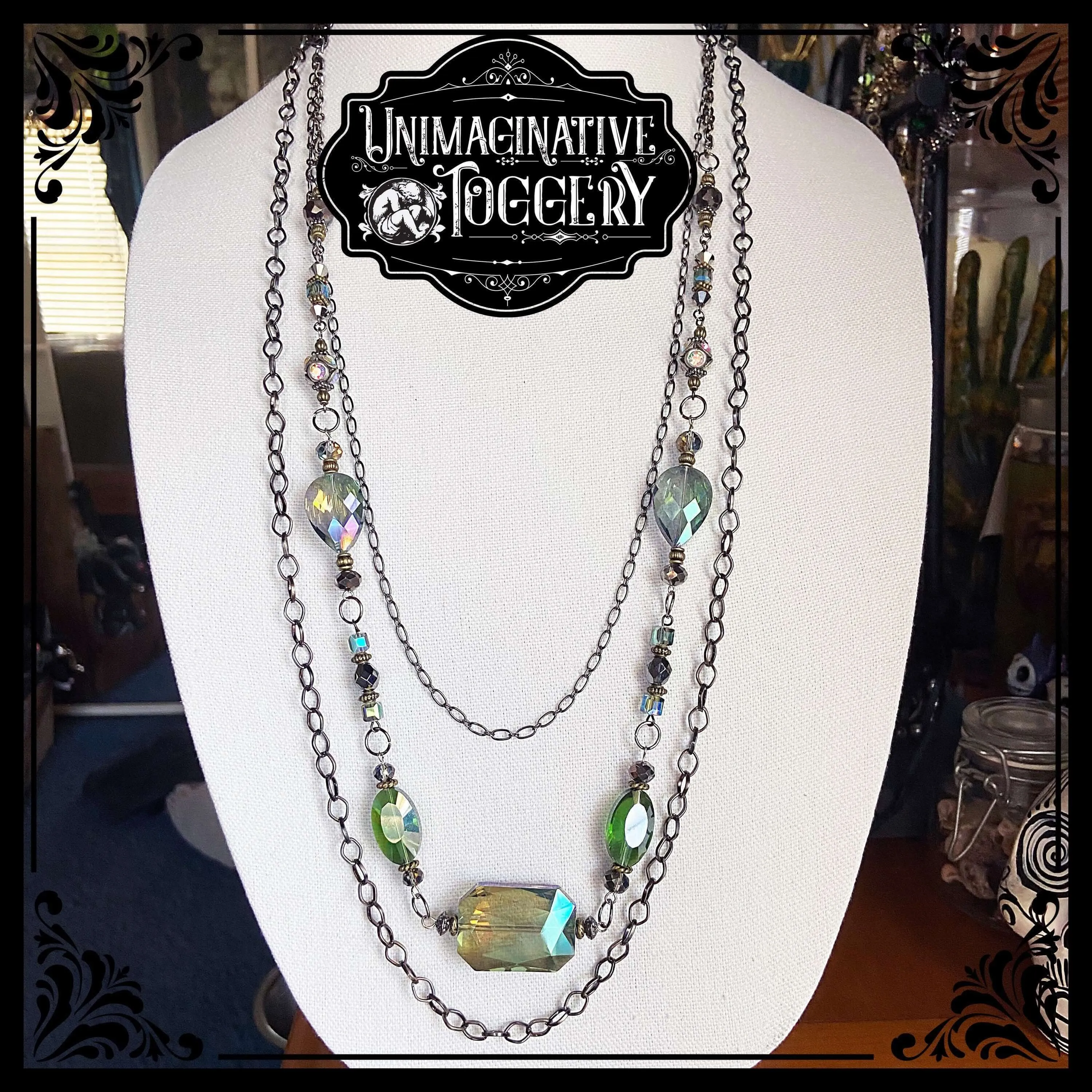 Iridescent multi strand beaded necklace
