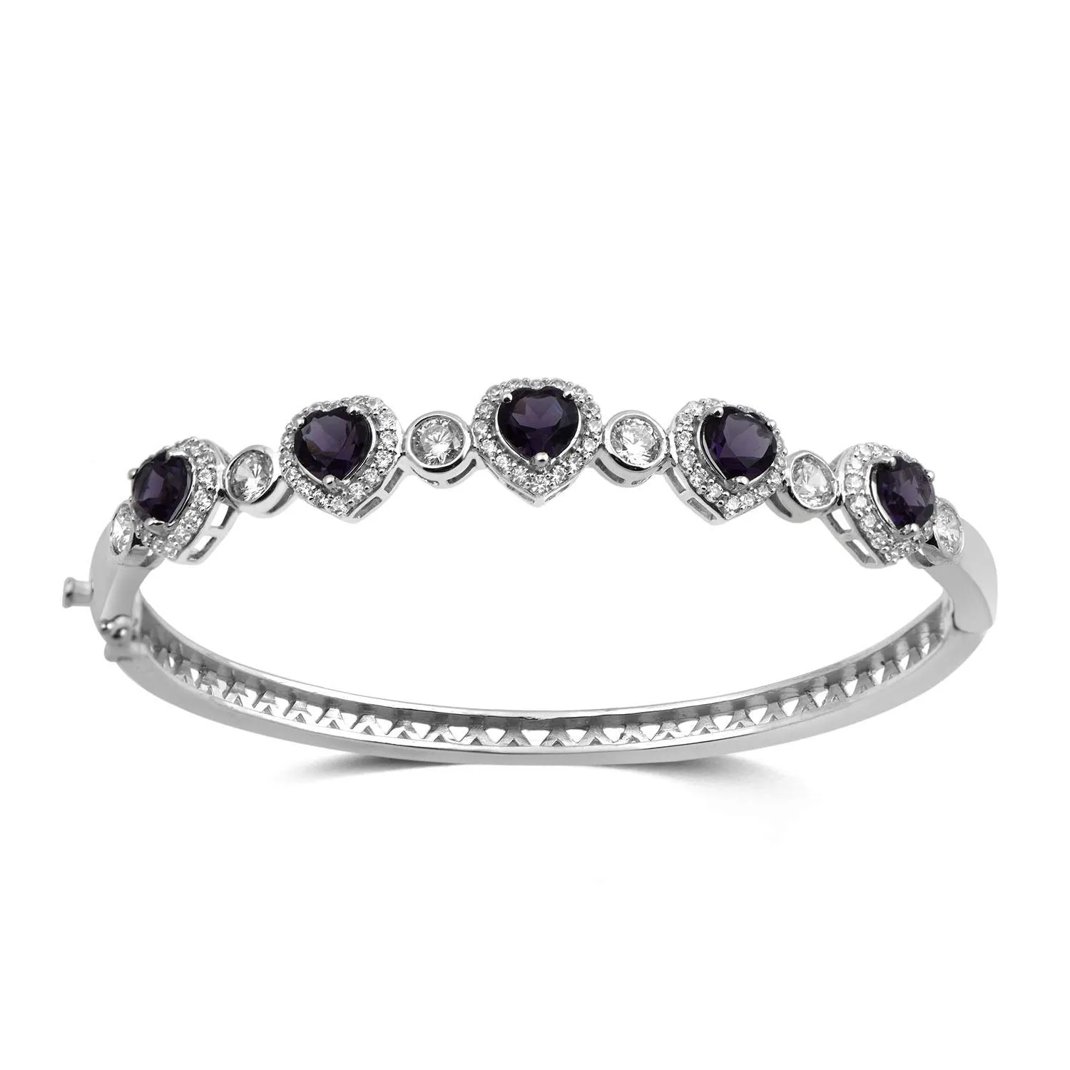 Jewelili Sterling Silver Over Brass with Heart Shape Amethyst and Round Cubic Zirconia Jewelry Set