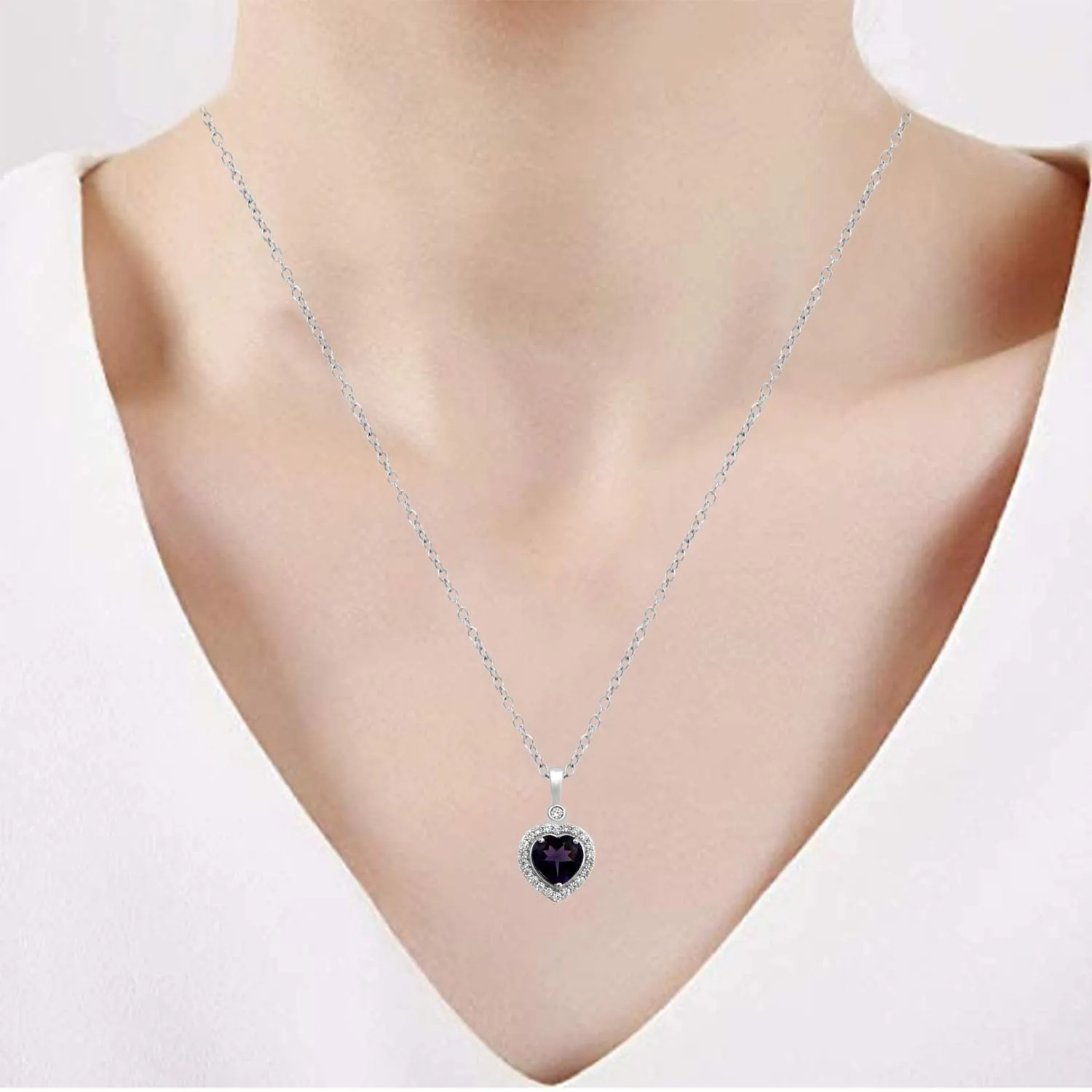 Jewelili Sterling Silver Over Brass with Heart Shape Amethyst and Round Cubic Zirconia Jewelry Set