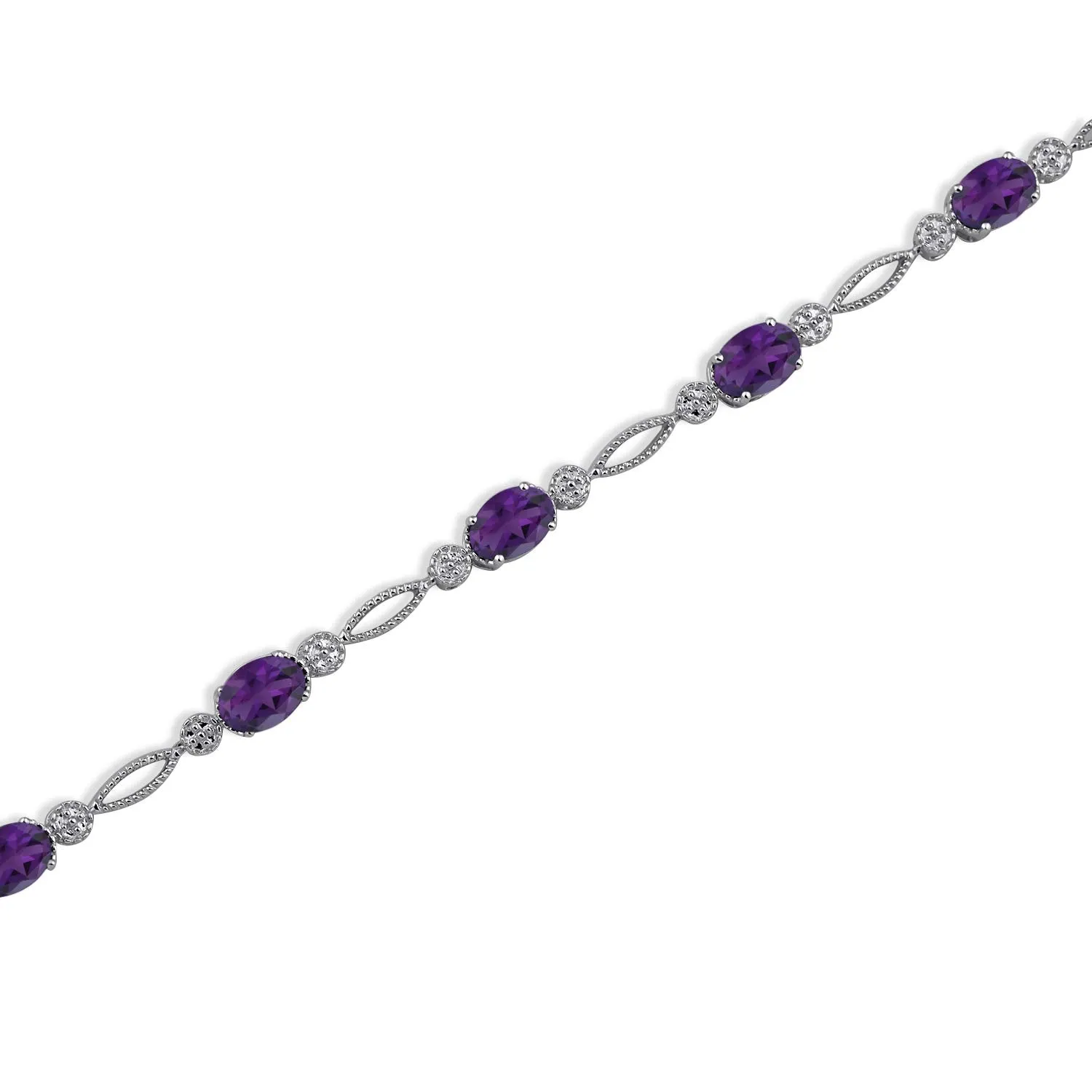 Jewelili Sterling Silver With Amethyst Fashion Bracelet, 7.5 Inch