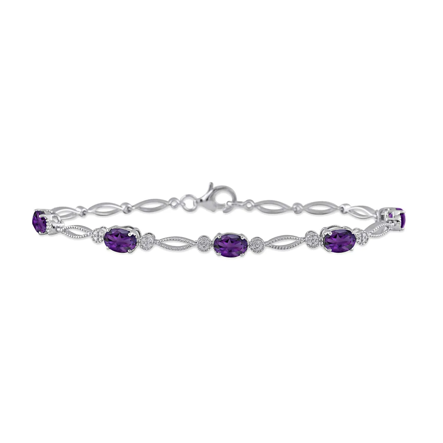 Jewelili Sterling Silver With Amethyst Fashion Bracelet, 7.5 Inch