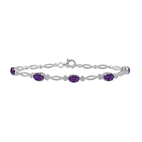 Jewelili Sterling Silver With Amethyst Fashion Bracelet, 7.5 Inch
