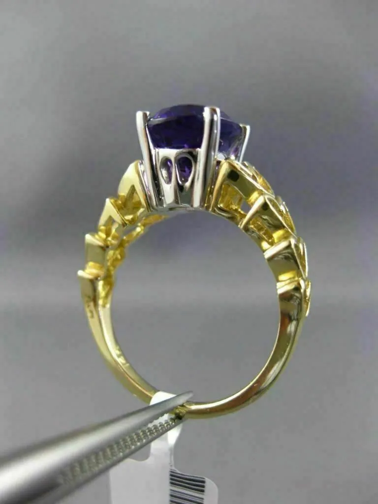 LARGE 3.0CT AAA AMETHYST 14KT 2 TONE GOLD SOLITAIRE MULTI HEART ENGAGEMENT RING