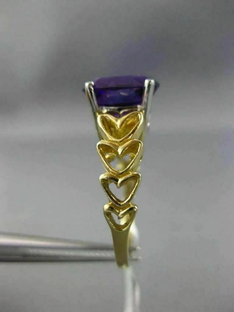 LARGE 3.0CT AAA AMETHYST 14KT 2 TONE GOLD SOLITAIRE MULTI HEART ENGAGEMENT RING