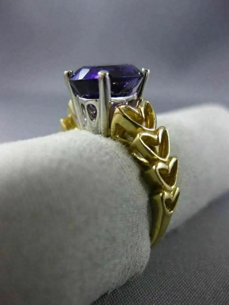 LARGE 3.0CT AAA AMETHYST 14KT 2 TONE GOLD SOLITAIRE MULTI HEART ENGAGEMENT RING