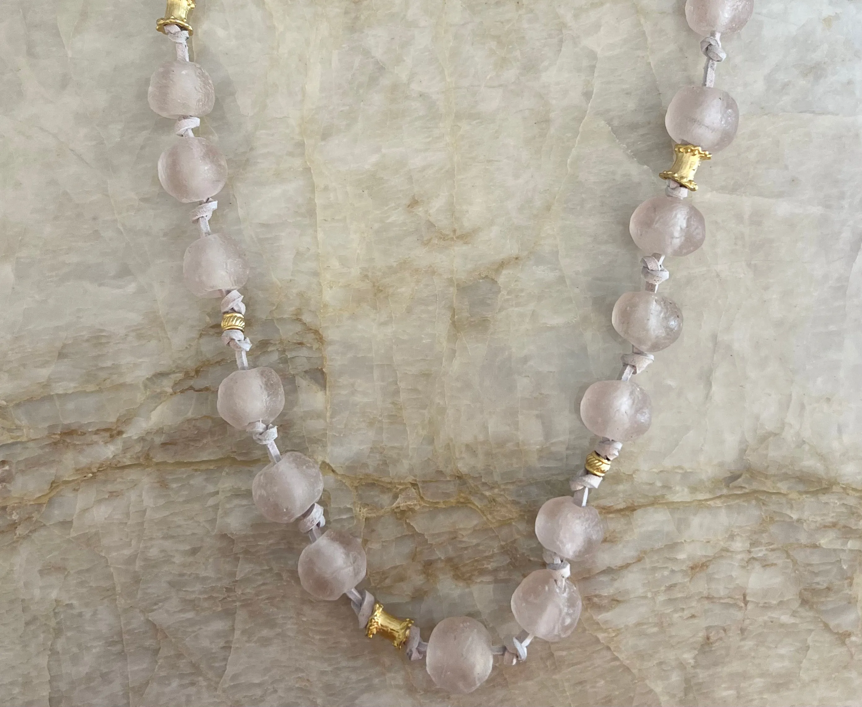 Leather Knotted Recycled Glass Necklace