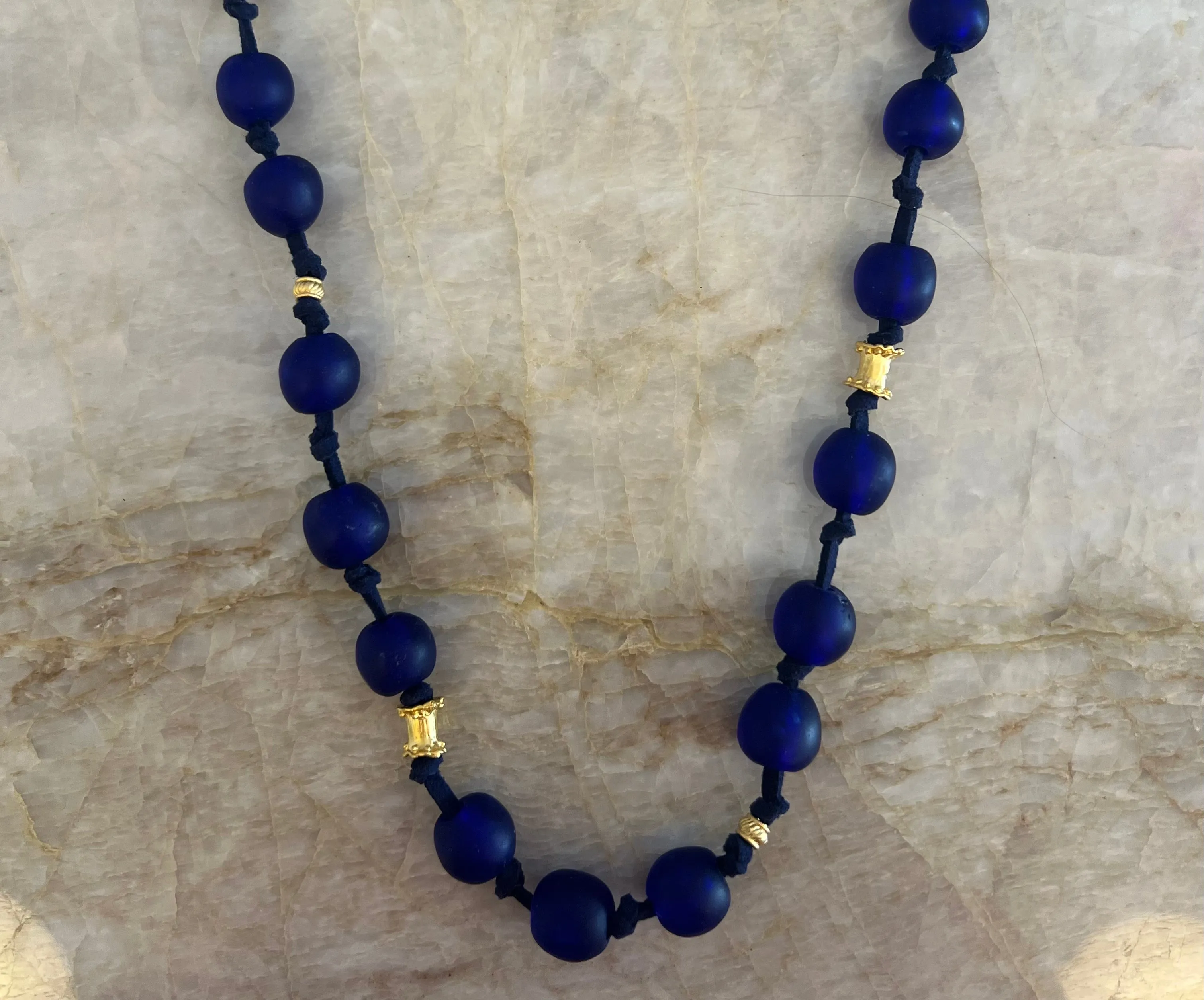 Leather Knotted Recycled Glass Necklace