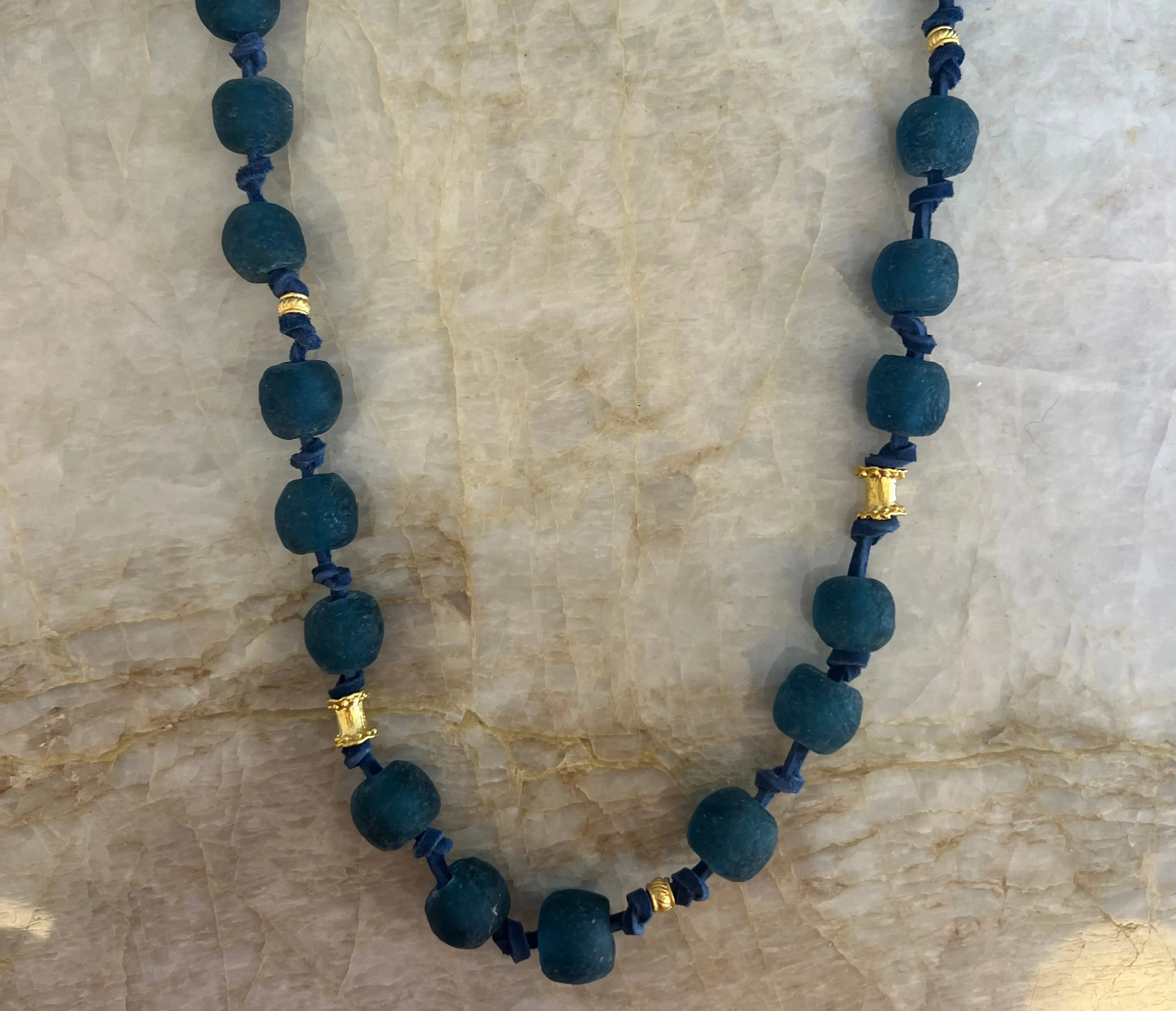 Leather Knotted Recycled Glass Necklace